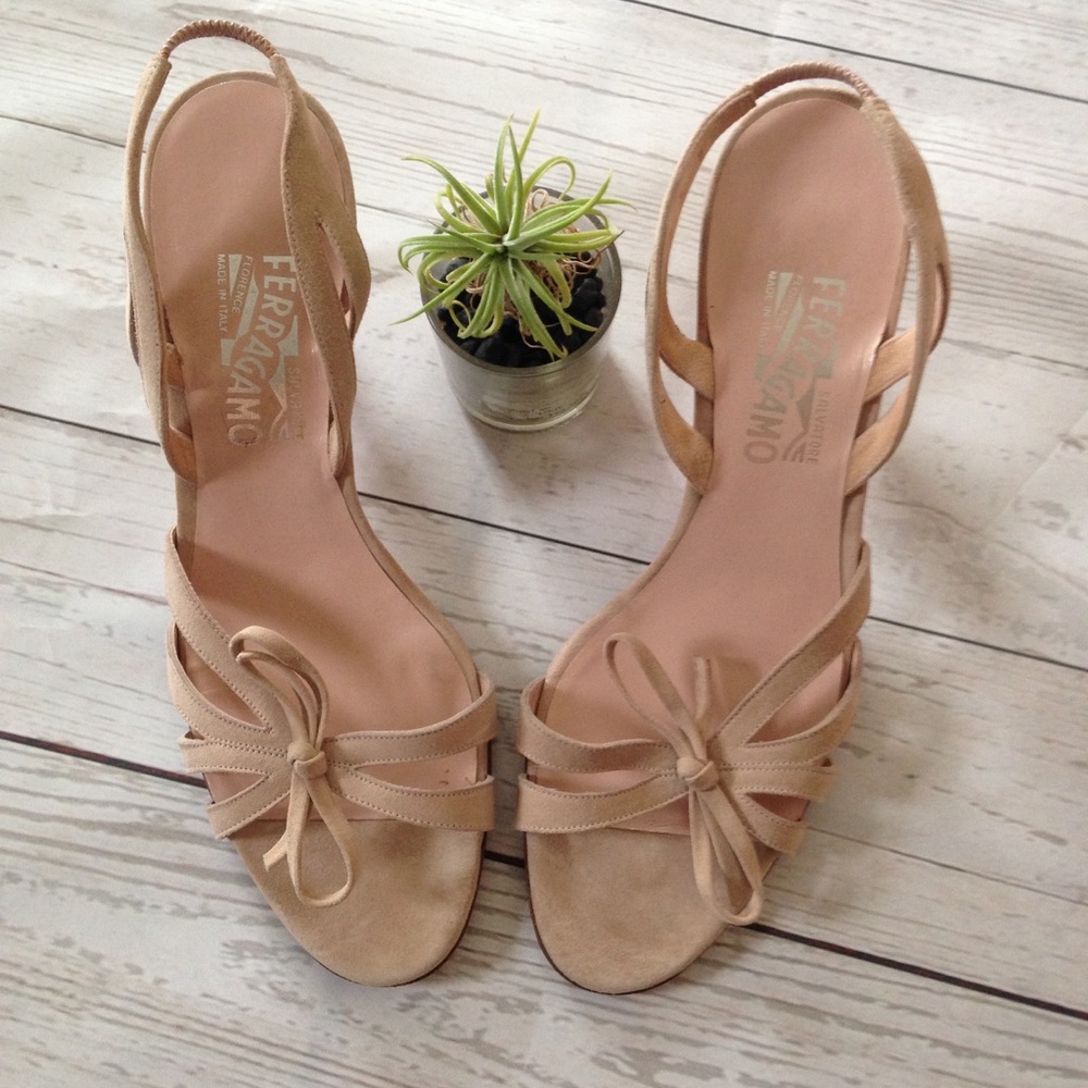 Salvatore Ferragamo Sling Back Suede Nude Heel